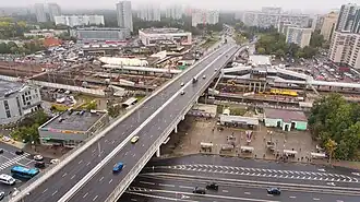 Крюковская эстакада в 2022 году (вид сверху, со стороны Нового города)