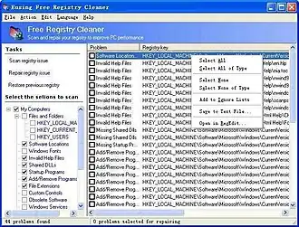 Скриншот программы Eusing Free Registry Cleaner