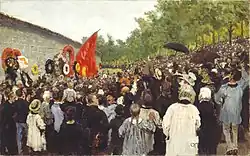 И. Е. Репин. Годовой поминальный митинг у Стены коммунаров на кладбище Пер-Лашез в Париже. 1883. Холст, масло. Государственная Третьяковская галерея, Москва