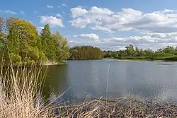 Руинный пруд (с двумя островами) с каналом (протокой) и двумя шлюзами